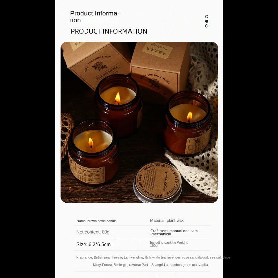 1pc Brown Glass Cup Aromatherapy Candle Smokeless scented candle Suitable for Home Decoration Birthday Valentine's Day Gift