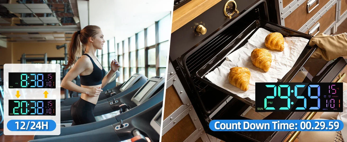 (Copy) 16.2'' Large Digital Wall Clock with Remote Control Big LED/Dual Alarm/8 RGB Colors Digital Alarm Clock Electronic Watch