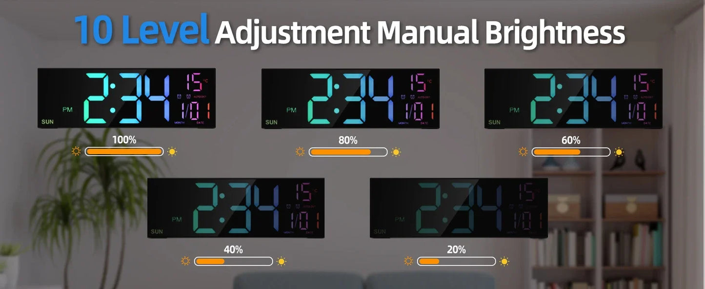 (Copy) 16.2'' Large Digital Wall Clock with Remote Control Big LED/Dual Alarm/8 RGB Colors Digital Alarm Clock Electronic Watch