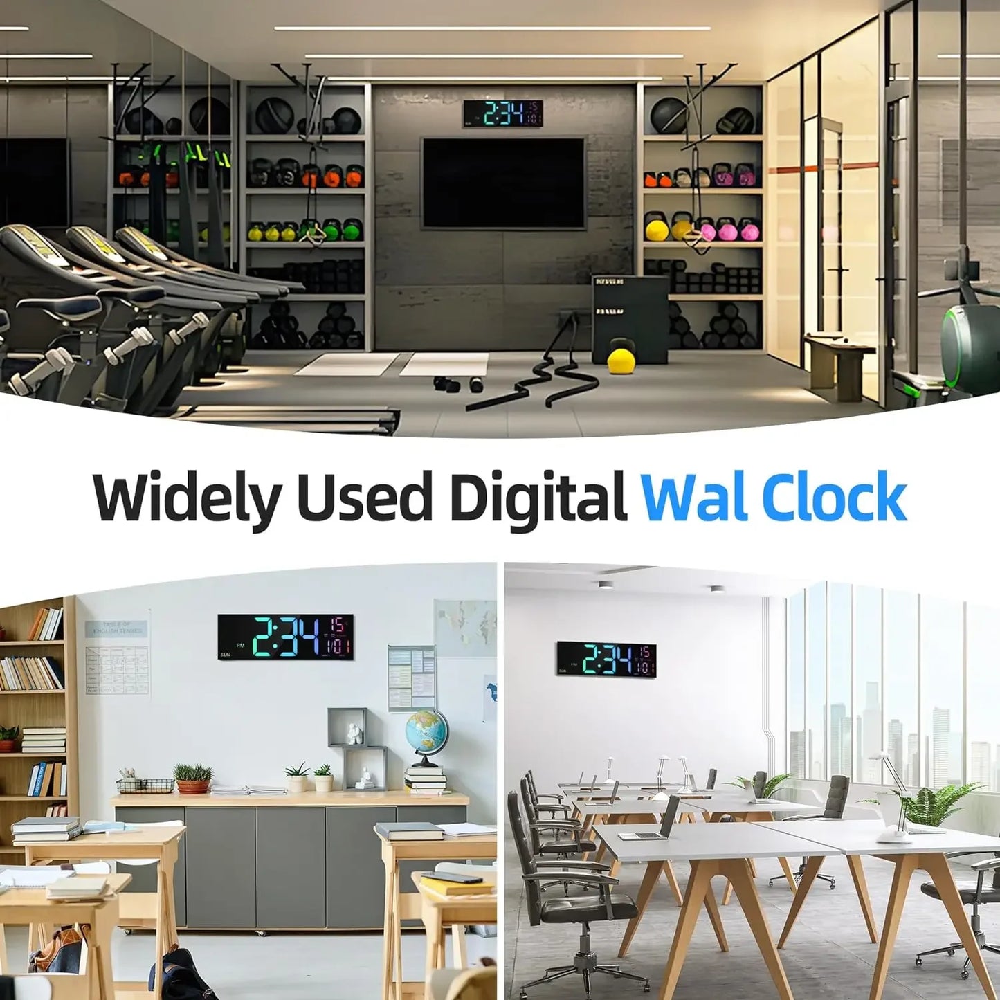 (Copy) 16.2'' Large Digital Wall Clock with Remote Control Big LED/Dual Alarm/8 RGB Colors Digital Alarm Clock Electronic Watch